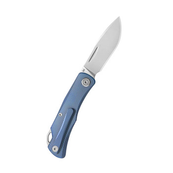 KB Knives El Dorado Folding Knife Blue Ano Titanium Handle M390 Clip Point Pain Edge Silver Beadblast Finish KB469C