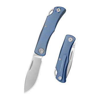 KB Knives El Dorado Folding Knife Blue Ano Titanium Handle M390 Clip Point Pain Edge Silver Beadblast Finish KB469C