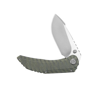 KB Knives Snorri Folding Knife Flame Ano Titanium Handle M390 Drop Point Plain Edge Silver Beadblast Finish KB388B