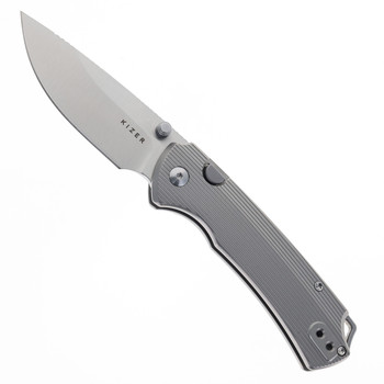 (Exclusive) Kizer T1 BD Folding Knife Textured Titanium Handle Nitro-V Drop Point Plain Edge Satin Finish V3490.2BE1