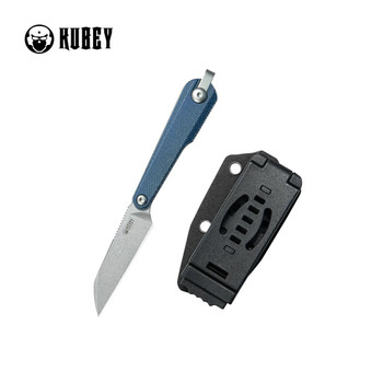 Kubey YAG Fixed Blade Knife Blue Micarta Handle 14C28N Sheepsfoot Plain Edge Beadblast Finish KU450B