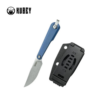 Kubey YAG Fixed Blade Knife Blue Micarta Handle 14C28N Drop Point Plain Edge Beadblast Finish KU451B