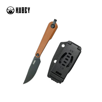 Kubey YAG Fixed Blade Knife Brown Micarta Handle 14C28N Drop Point Plain Edge Blackwash Finish KU451C
