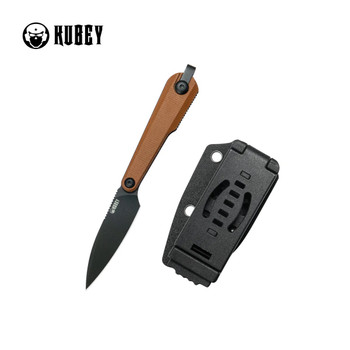 Kubey YAG Fixed Blade Knife Brown Micarta Handle 14C28N Wharncliffe Plain Edge Blackwash Finish KU452C