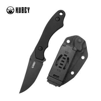 Kubey TLB II Fixed Blade Knife Black G10 Handle 14C28N Clip Point Plain Edge Blackwash Finish KU468B