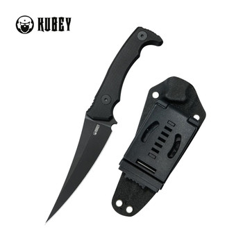 Kubey Sicarii Fixed Blade Knife Black G10 Handle 14C28N Skinner Plain Edge Blackwash Finish KU477B
