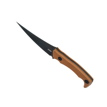 Kubey Sicarii Fixed Blade Knife Brown Micarta Handle 14C28N Skinner Plain Edge Blackwash Finish KU477F