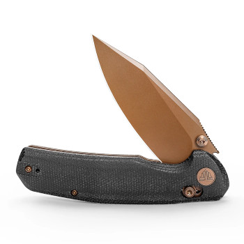 Trivisa Knives Hornet-BM Crossbar Lock Folding Knife 3.34" Rose Gold 14C28N Steel Blade Black Micarta Handle JM01-BM-14