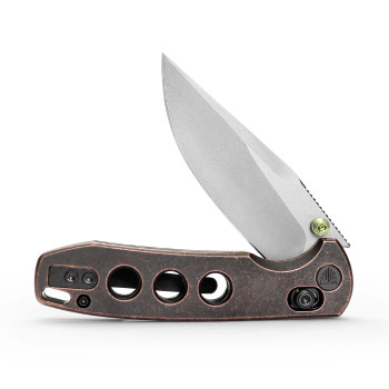 Trivisa Knives Butterfly-CU Crossbar Lock Folding Knife 3.03'' 14C28N Stonewashed Steel Blade Copper Handle JM06-CU-14