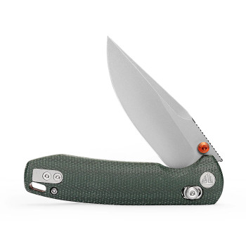 Trivisa Knives Butterfly-GM Crossbar Lock Folding Knife 3.03'' Stonewash 14C28N Steel Blade Green Micarta Handle JM06-GM-14