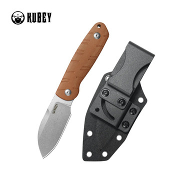 Kubey Microburst Fixed Blade Knife Brown Micarta Handle 14C28N Sheepsfoot Plain Edge Beadblast Finish KU455B