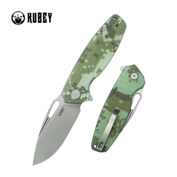 Kubey Tityus Folding Knife Camo G10 Handle 14C28N Drop Point Plain Edge Beadblast Finish KU322Q