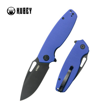 Kubey Tityus Folding Knife Blue G10 Handle 14C28N Drop Point Plain Edge Blackwash Finish
