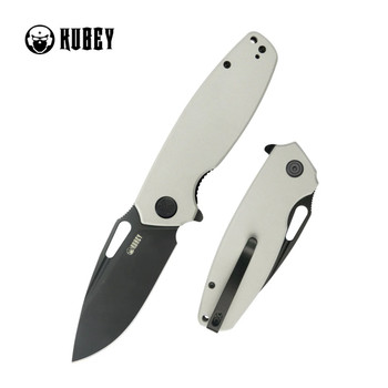 Kubey Tityus Folding Knife White G10 Handle 14C28N Drop Point Plain Edge Blackwash Finish KU322W