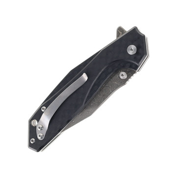 Klaken Knives Folding Knife Black G10/Carbon Fiber Handle Damascus Plain Edge J284-NOIR