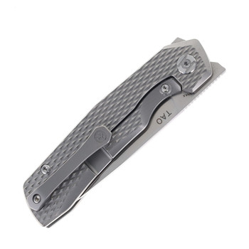 Kunwu TAO II Folding Knife Diamond Textured Titanium Handle Vanax Drop Point Plain Edge K703T-1