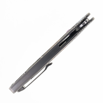 CH Otoman Folding Knife Silver Titanium Handle 7layers Damascus with Elmax Blade Plain Edge Mirror/Ceramic Beadblast Finish 3528-ElmaxCore