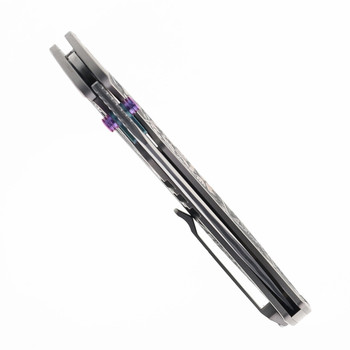 CH Otoman Folding Knife Silver Titanium Handle 7layers Damascus with Elmax Blade Plain Edge Mirror/Ceramic Beadblast Finish 3528-ElmaxCore