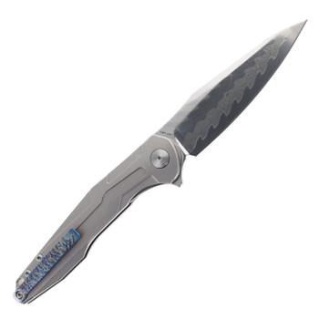 CH Wartex Folding Knife Silver Titanium/Carbon Fiber Handle 7layers Damascus/Elmax Core Plain Edge Mirror/Ceramic Beadblast Finish Wartex-SL