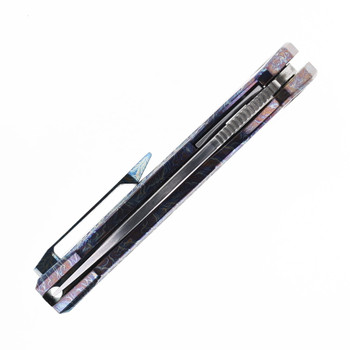 CH Cupra Folding Knife Flame Titanium Handle 7layers Damascus/Elmax Core Plain Edge Mirror/Ceramic Beadblast Finish Cupra-BL