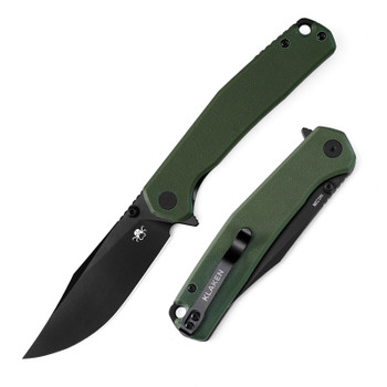 Klaken Knives Lancet Folding Knife Green G10 Handle 14C28N Plain Black Blade J335-Lancet-Green/Black