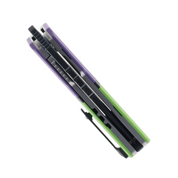 Maxace Capsule Pocket Knife Cerakote Purple/Green Titanium Handle M398 Blade MM49-1-B