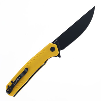 Klaken Knives Flint Folding Knife Yellow G10 Handle 14C28N Plain Black Blade J336-Flint-Yellow