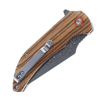 Klaken Knives Ravenor Folding Knife Zebra Wood Handle Damascus Plain Edge J337-Ravenor-Zebra