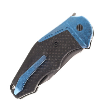 Yan Knives GTC Cabot Folding Knife Carbon Fiber w/ Blue Crystal Titanium Bolster S90V Blade
