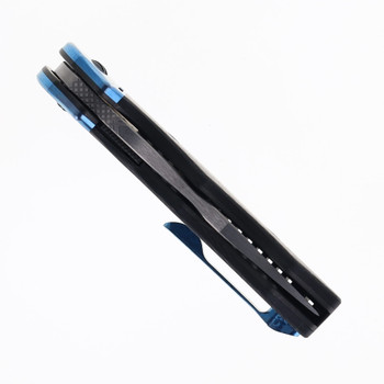 Yan Knives GTC Cabot Folding Knife Carbon Fiber w/ Blue Crystal Titanium Bolster S90V Blade