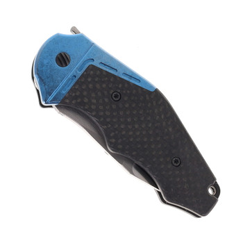 Yan Knives GTC Cabot Folding Knife Carbon Fiber w/ Blue Crystal Titanium Bolster S90V Blade