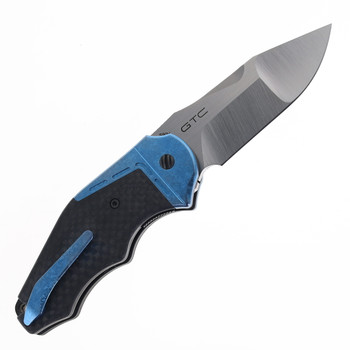 Yan Knives GTC Cabot Folding Knife Carbon Fiber w/ Blue Crystal Titanium Bolster S90V Blade