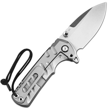 CJRB Tundra Folding Knife Grey Titanium Handle S35VN Drop Point Plain Edge Stonewash Finish J1966G-GY