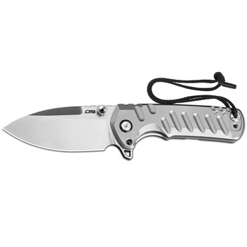 CJRB Tundra Folding Knife Grey Titanium Handle S35VN Drop Point Plain Edge Stonewash Finish J1966G-GY