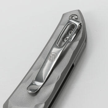 (From collection) WMK Exclusive Vosteed Thunderbird Button Lock Flipper Pocket Knife Sculpted Gray Aluminum Handle Satin 154CM TB34VTA2H