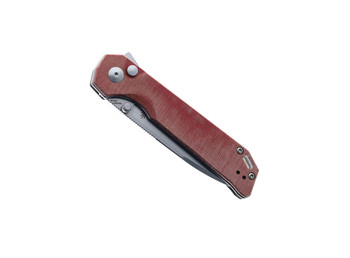 (From Collection) WMK Exclusive Kizer Azo Begleiter XL Button Lock Flipper Pocket Knife 154CM Plain Edge Red Micarta Handle V5458E4