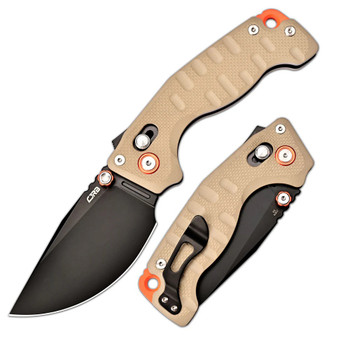 CJRB Doubletap Folding Knife Desert G10 Handle D2 Drop Point Plain Edge Black PVD Finish J1970-BDE