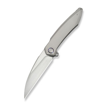 WE Fluxor Folding Knife Gray Titanium Handle M390 Plain Edge Hand Rubbed Satin Finish WE23071-2