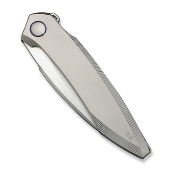 WE Fluxor Folding Knife Gray Titanium Handle M390 Plain Edge Hand Rubbed Satin Finish WE23071-2