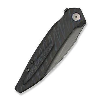 WE Fluxor Folding Knife Tiger Stripe Flame Titanium Handle M390 Plain Edge Gray Stonewash Finish WE23071-3