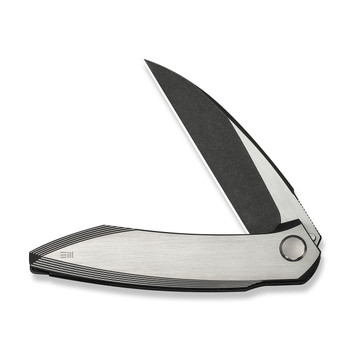 WE Fluxor Folding Knife Satin/Black Titanium Handle M390 Plain Edge Black Stonewash/Satin Flat Finish WE23071-4