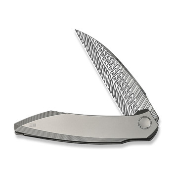 WE Fluxor Folding Knife Polished Beadblast Titanium Handle Damasteel Plain Edge WE23071-DS1
