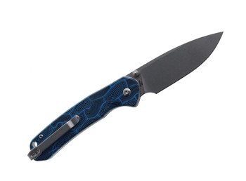 (From collection) WMK Exclusive CJRB Pyrite Folding Knife  Black & Blue Gmascus G10 Handle AR-RPM9  Drop Point Plain Edge Stonewash Finish J1925-DBU
