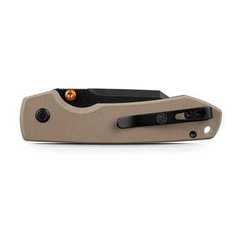 Vosteed Raccoon 2.0 Folding Knife Sand G10 Handle 14C28N Bowie Plain Edge Black Stonewash Finish A2927