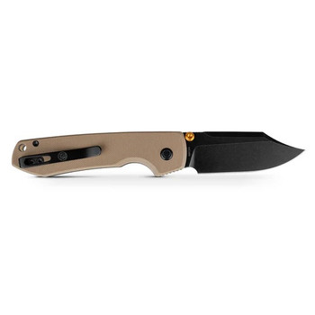 Vosteed Raccoon 2.0 Folding Knife Sand G10 Handle 14C28N Bowie Plain Edge Black Stonewash Finish A2927