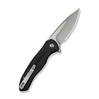Civivi Button Lock Kitefin Folding Knife Black Aluminum Handle 14C28N Plain Edge Satin Finish C24091-1