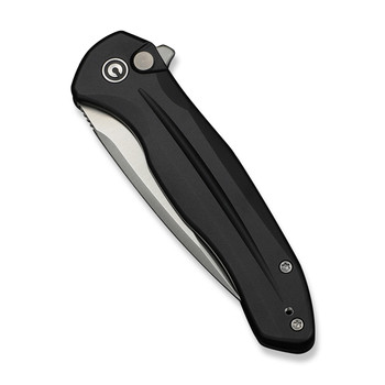 Civivi Button Lock Kitefin Folding Knife Black Aluminum Handle 14C28N Plain Edge Satin Finish C24091-1
