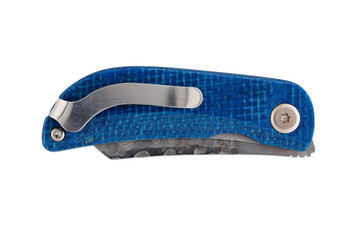 Mcusta Jute Folding Knife Orange and Blue Micarta Handle Dmascus Blade MC-0213D