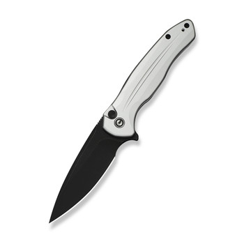 Civivi Button Lock Kitefin Folding Knife Silver Aluminum Handle 14C28N Plain Edge Black Stonewash Finish C24091-2
