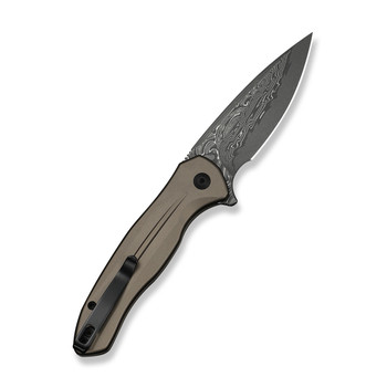 Civivi Button Lock Kitefin Folding Knife Brownish/Gray Aluminum Handle Damascus Plain Edge C24091-DS1